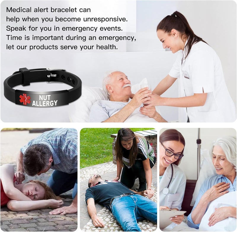 UNICGIFT Medical Alert Bracelet Dual-Sided Custom Engraved ID Identification Personalized Wristband for Women Adjustable Band Security Clasp - Image 5